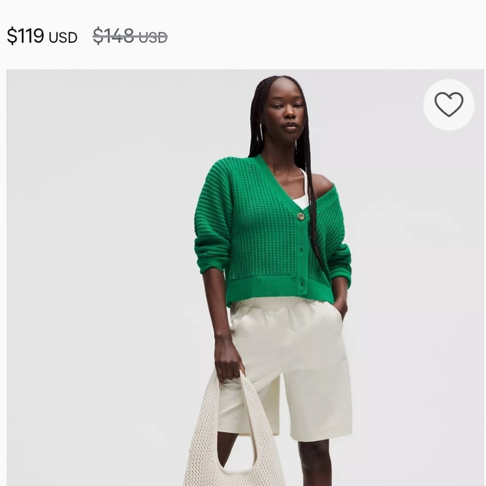 Lululemon NWT Cotton Crochet Mesh Relaxed-Fit Cardigan Raceway Green XL